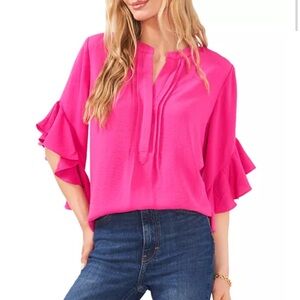 VINCE CAMUTO pink ruffle sleeve relaxed fit top women's XS can fit up to Medium